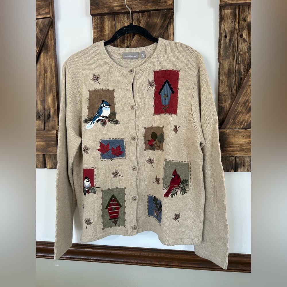 VINTAGE CROFT & BARROW Christmas Bird Cardigan Sweater Women’s Medium